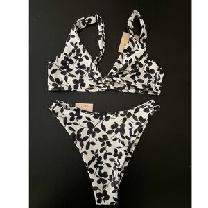 Skatie two piece bikini greenwich black white floral